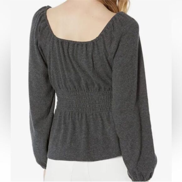 Madewell Plush Square-Neck Smocked Top Charcoal Grey Size Small NWT - Picture 3 of 8